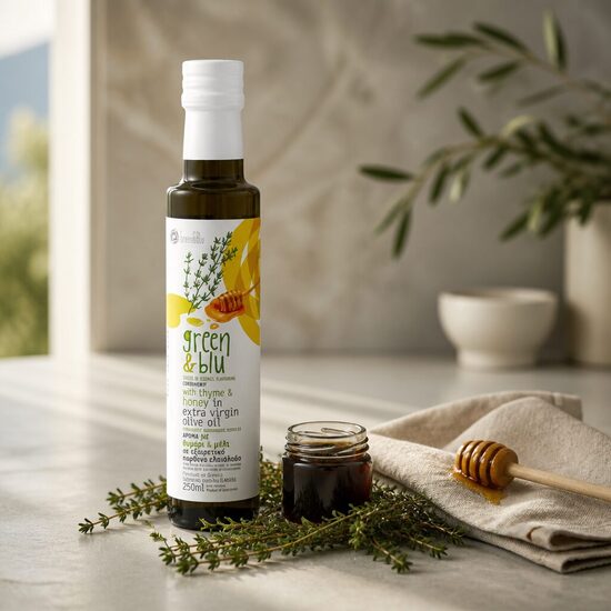 Augstākā labuma neapstrādāta olīveļļa ar TIMIĀNU un MEDU (250ml)