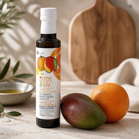 Augstākā labuma neapstrādāta olīveļļa ar MANGO un APELSĪNIEM (250ml)